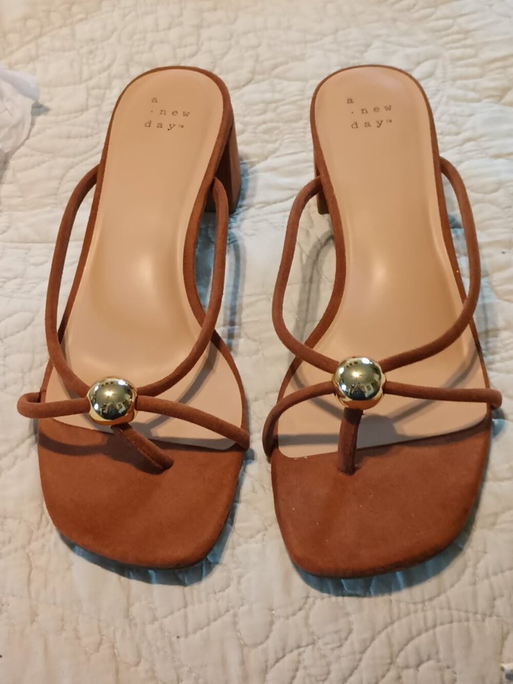 Women’s Pia Ornamented Thong Slide Heels - A New Day™ Cognac 8.5 - Picture 5 of 8